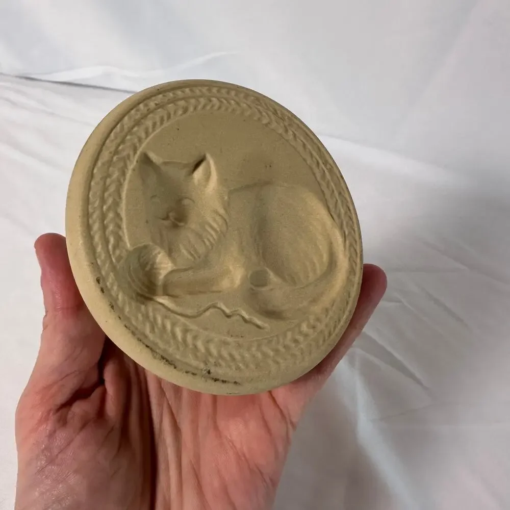 Vintage 1995 Brown Bag Cookie Art Contended Cat #9 Stoneware Cookie Stamp Press